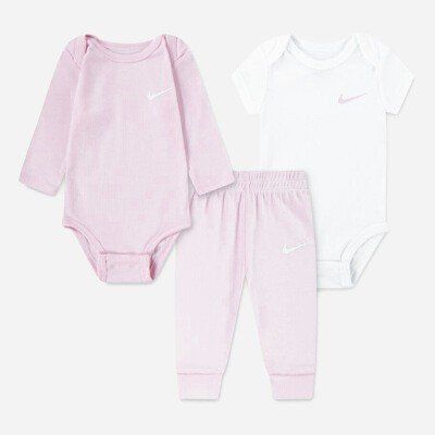 Nike Комплект 3в1: боді довгий рукав, боді короткий рукав, штанці; рожевий 106 фото